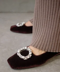 ALOHAS Bella Crystal Velvet Coffee Brown Shoes