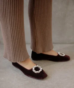 ALOHAS Bella Crystal Velvet Coffee Brown Shoes