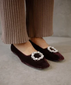 ALOHAS Bella Crystal Velvet Coffee Brown Shoes