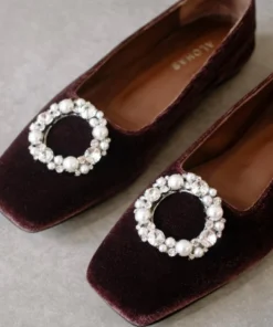 ALOHAS Bella Crystal Velvet Coffee Brown Shoes