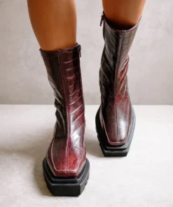 ALOHAS Shoes Block Croco Dark Burgundy