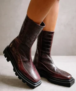 ALOHAS Shoes Block Croco Dark Burgundy