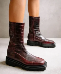 ALOHAS Shoes Block Croco Dark Burgundy
