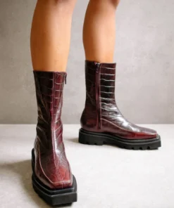 ALOHAS Shoes Block Croco Dark Burgundy