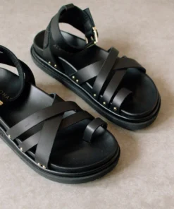 ALOHAS Shoes Buckle Up Black Sandal