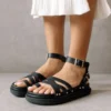 ALOHAS Shoes Buckle Up Black Sandal