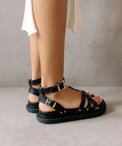 ALOHAS Shoes Buckle Up Black Sandal