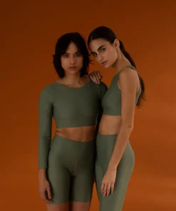 TheManola Clothing Core Crop Top Long Sleeve Green Army