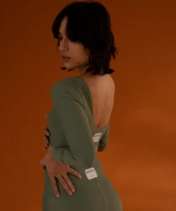 TheManola Clothing Core Crop Top Long Sleeve Green Army