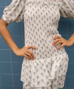 ALOHAS Clothing Dahlia White And Blue Flowers Dress