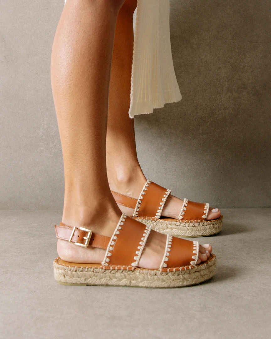 ALOHAS Shoes Double Strap Crochet Tan Ivory 6 ALOHAS Shoes Double Strap Crochet Tan Ivory