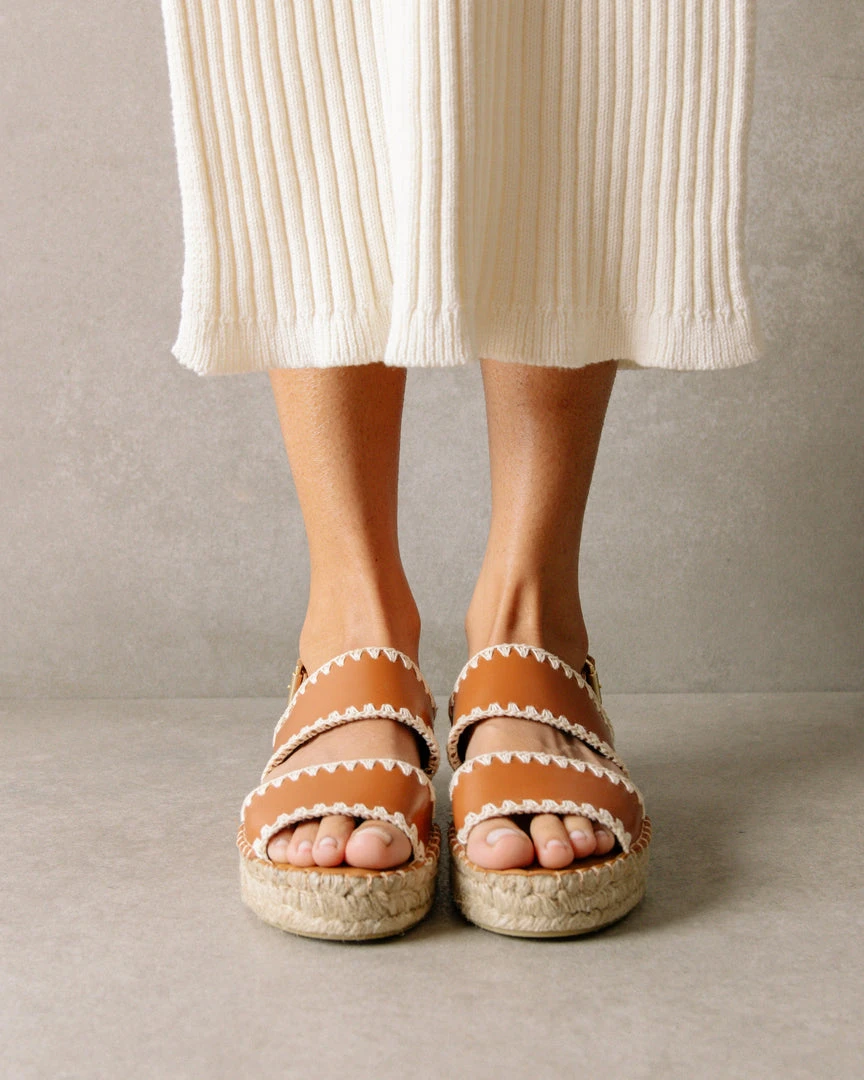 ALOHAS Shoes Double Strap Crochet Tan Ivory 5 ALOHAS Shoes Double Strap Crochet Tan Ivory