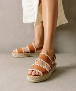 ALOHAS Shoes Double Strap Crochet Tan Ivory