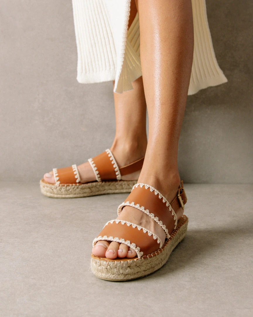 ALOHAS Shoes Double Strap Crochet Tan Ivory 1 ALOHAS Shoes Double Strap Crochet Tan Ivory