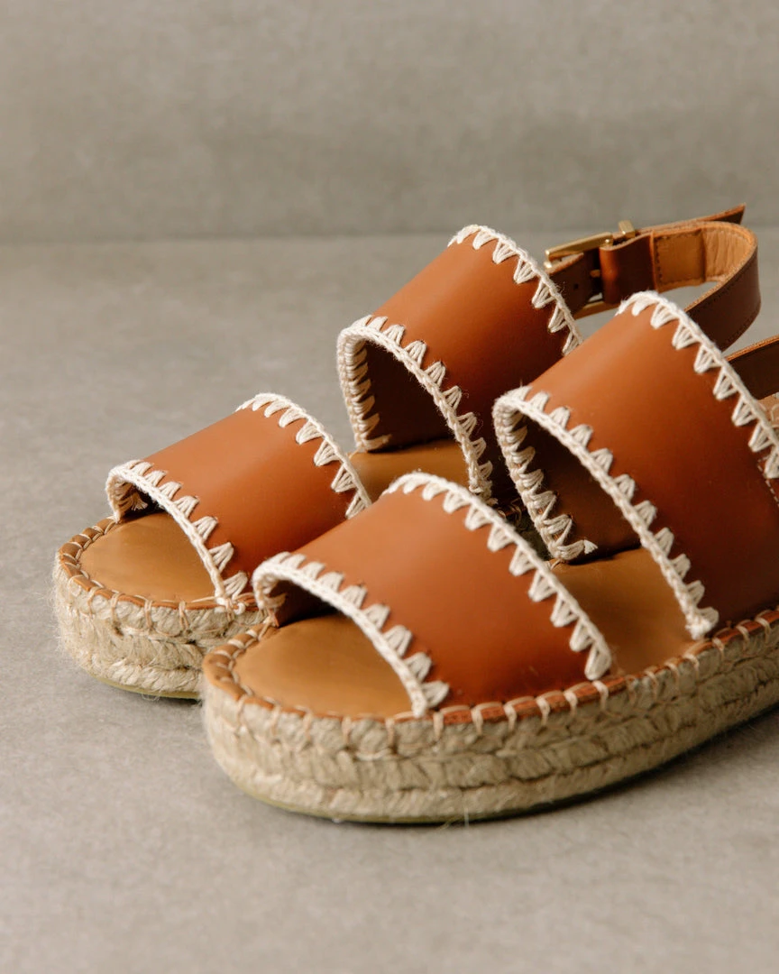 ALOHAS Shoes Double Strap Crochet Tan Ivory 2 ALOHAS Shoes Double Strap Crochet Tan Ivory