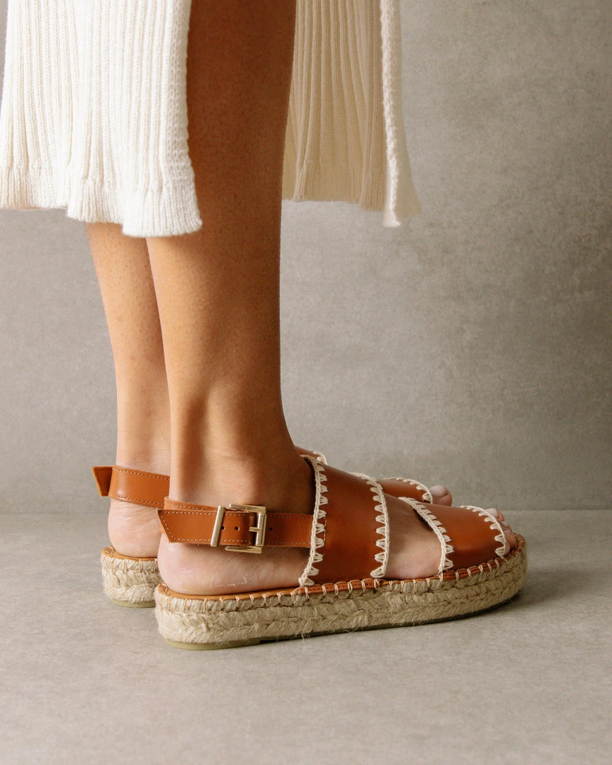 ALOHAS Shoes Double Strap Crochet Tan Ivory 7 ALOHAS Shoes Double Strap Crochet Tan Ivory