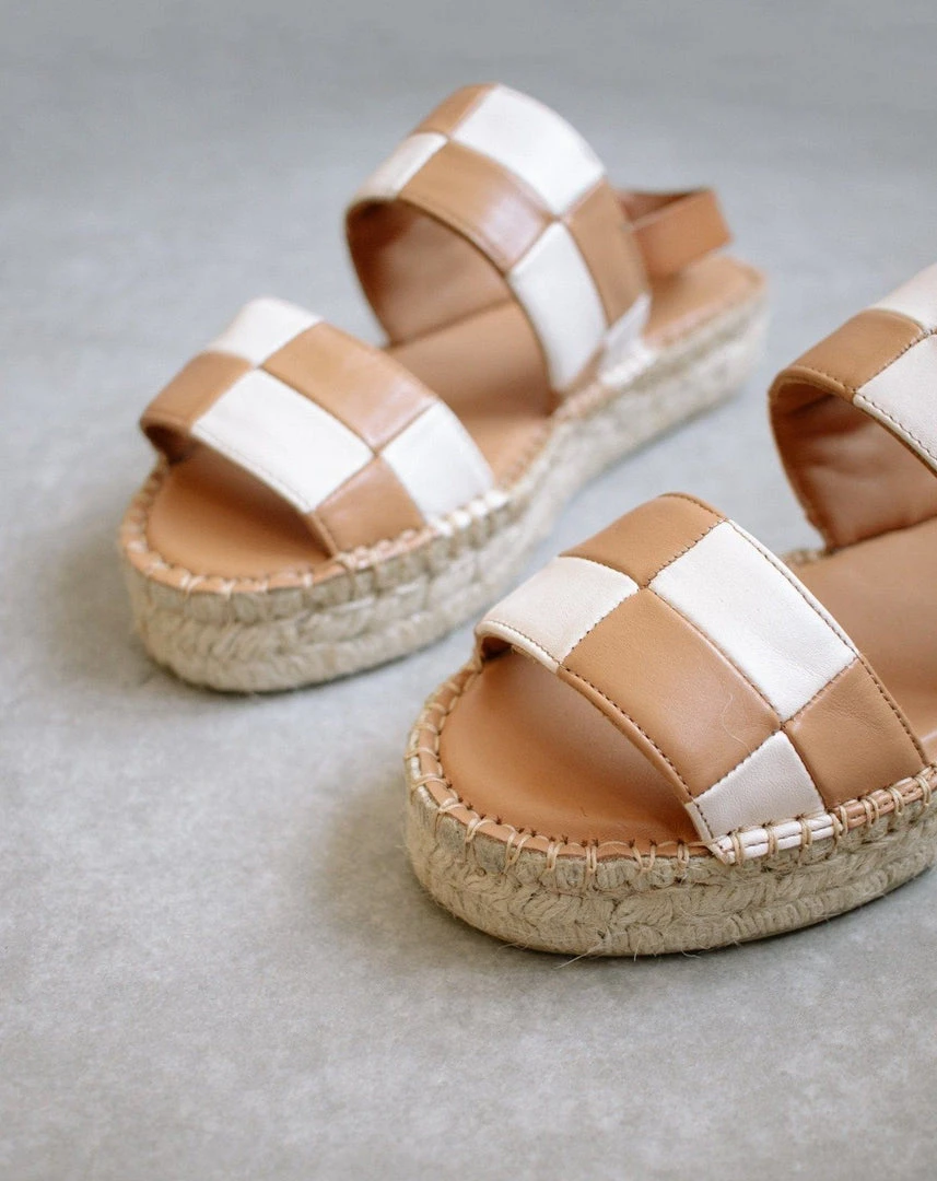 ALOHAS Shoes Double Strap Scacchi Camel & Ivory 1 ALOHAS Shoes Double Strap Scacchi Camel & Ivory