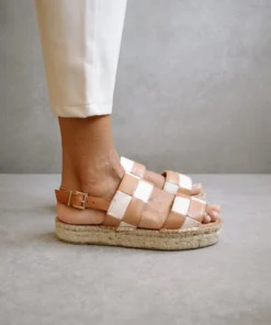ALOHAS Shoes Double Strap Scacchi Camel & Ivory