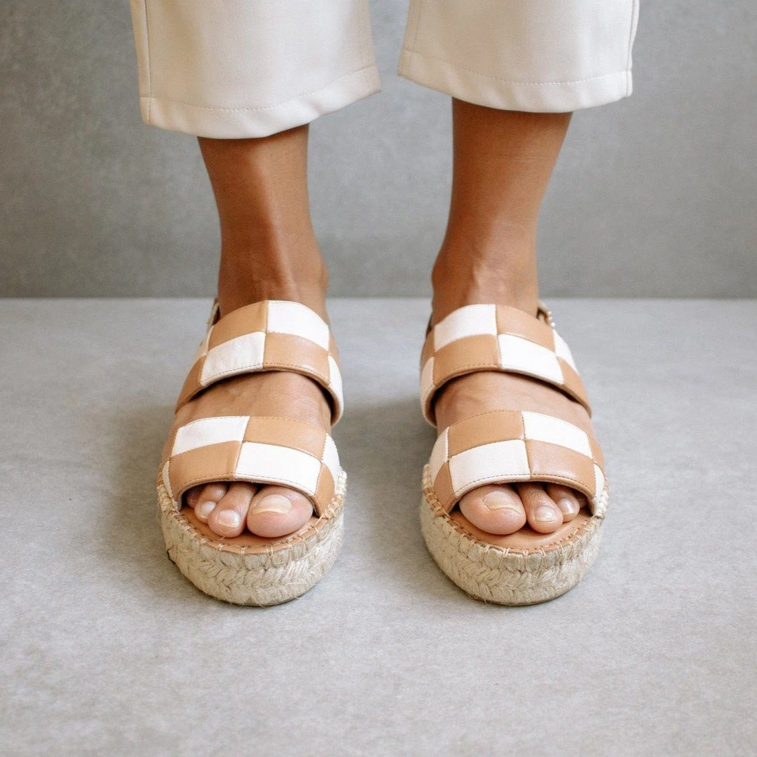 ALOHAS Shoes Double Strap Scacchi Camel & Ivory 3 ALOHAS Shoes Double Strap Scacchi Camel & Ivory