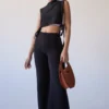 ALOHAS Easy Wide Knit Pants Black Clothing