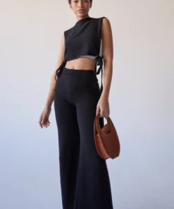 ALOHAS Easy Wide Knit Pants Black Clothing