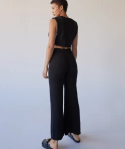 ALOHAS Easy Wide Knit Pants Black Clothing