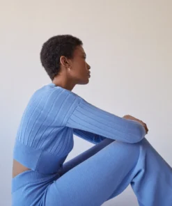 ALOHAS Clothing Easy Wide Knit Pants Cornflower Blue