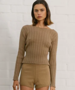 ALOHAS Honest Backless Knit Top Camel Clothing