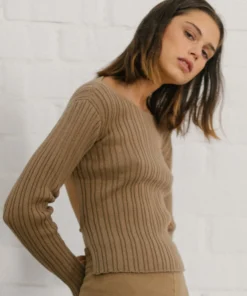 ALOHAS Honest Backless Knit Top Camel Clothing