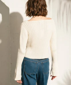 ALOHAS Flirty Laced Knit Top Off White Clothing