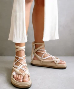 ALOHAS Jungle Stone & Beige Laced Up Sandal Shoes 10 ALOHAS Jungle Stone & Beige Laced Up Sandal Shoes