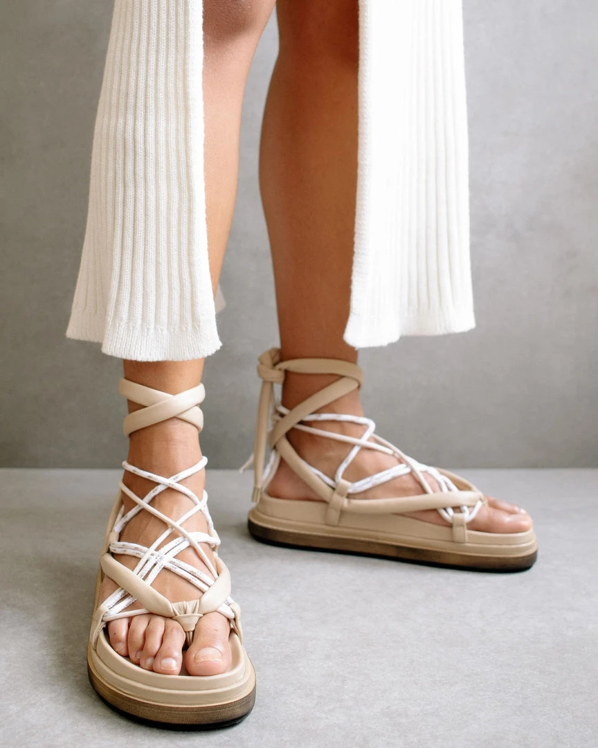 ALOHAS Jungle Stone & Beige Laced Up Sandal Shoes 4 ALOHAS Jungle Stone & Beige Laced Up Sandal Shoes