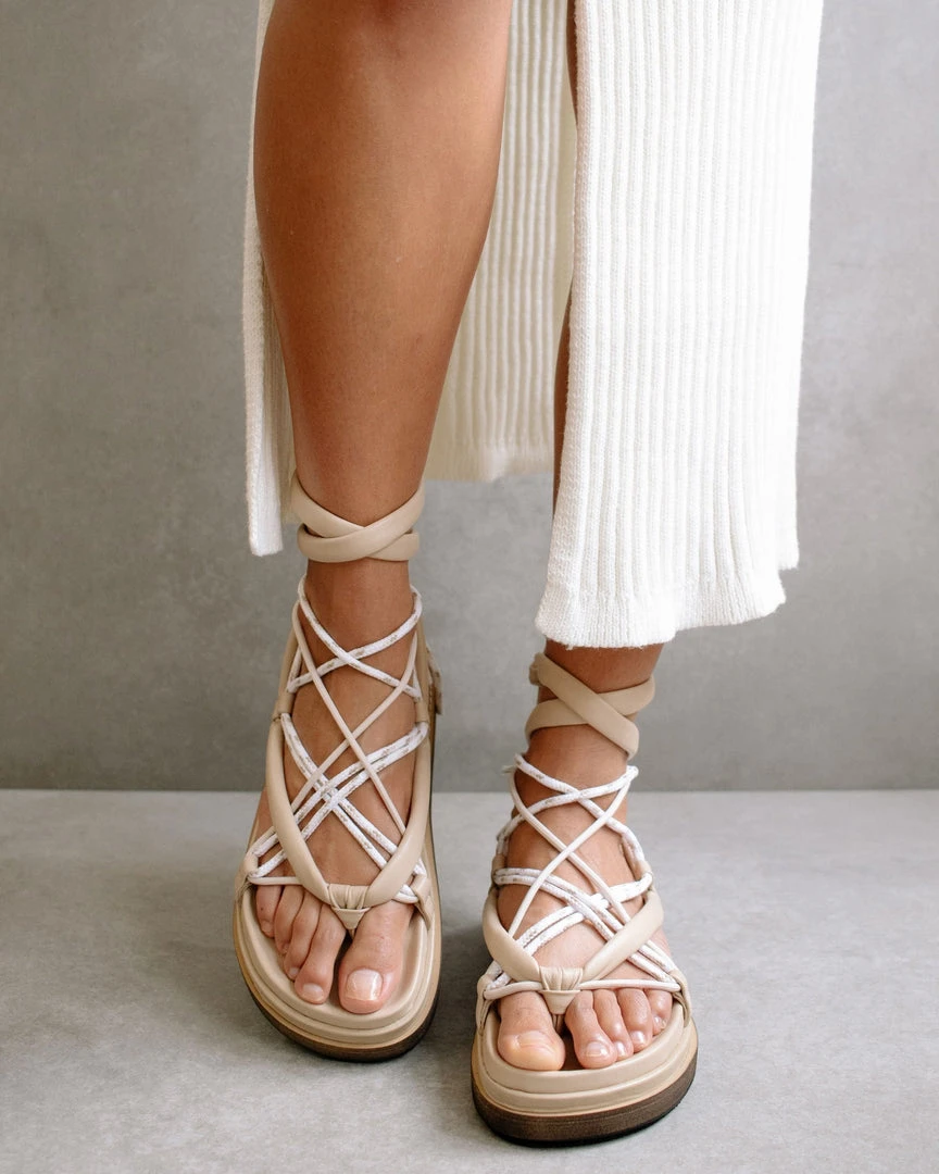 ALOHAS Jungle Stone & Beige Laced Up Sandal Shoes 1 ALOHAS Jungle Stone & Beige Laced Up Sandal Shoes