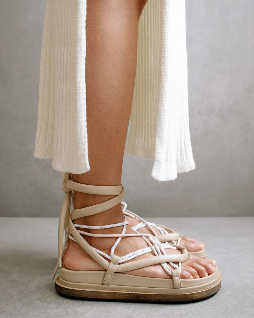 ALOHAS Jungle Stone & Beige Laced Up Sandal Shoes 7 ALOHAS Jungle Stone & Beige Laced Up Sandal Shoes