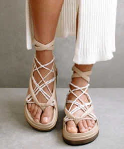 ALOHAS Jungle Stone & Beige Laced Up Sandal Shoes 9 ALOHAS Jungle Stone & Beige Laced Up Sandal Shoes
