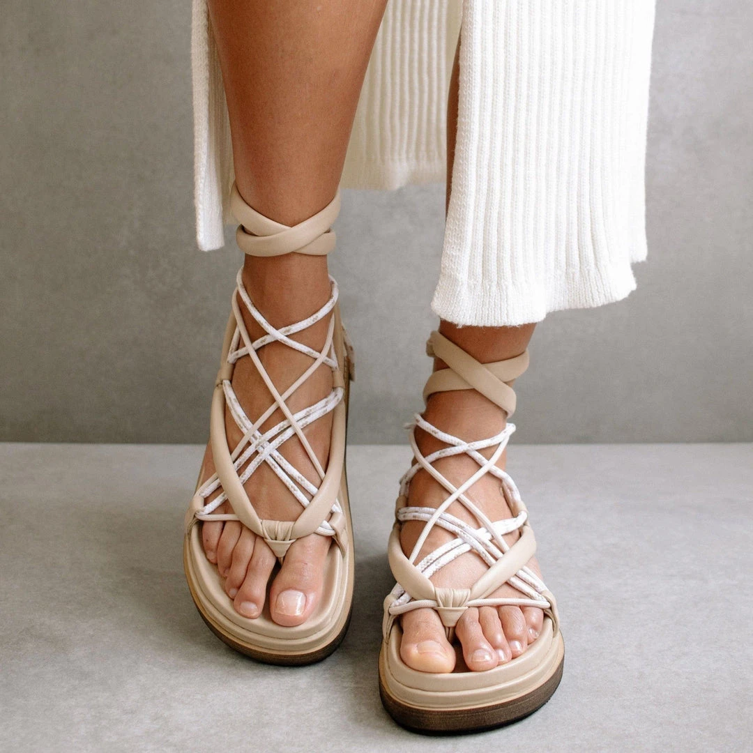 ALOHAS Jungle Stone & Beige Laced Up Sandal Shoes 3 ALOHAS Jungle Stone & Beige Laced Up Sandal Shoes
