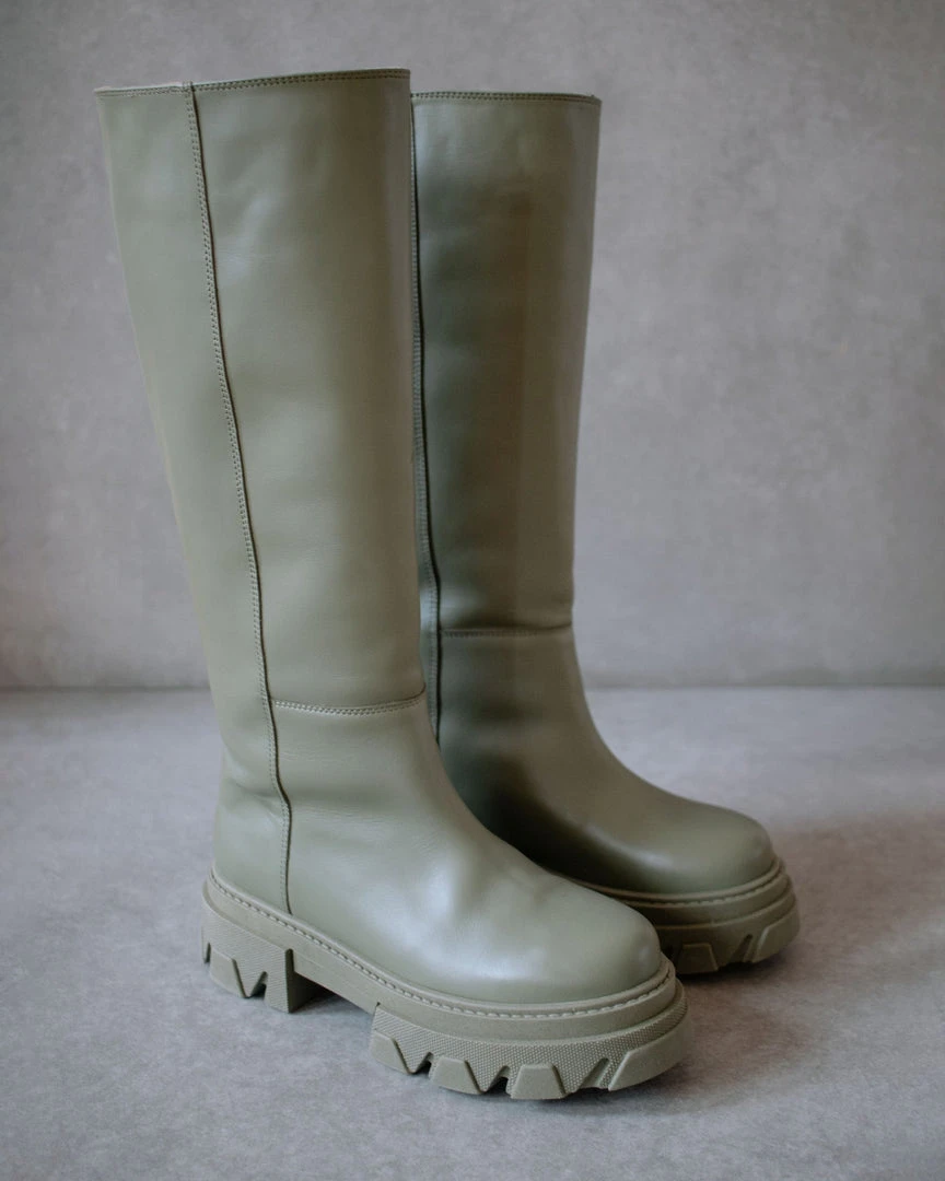 ALOHAS Katiuska Khaki Leather High Boot Shoes 2 ALOHAS Katiuska Khaki Leather High Boot Shoes