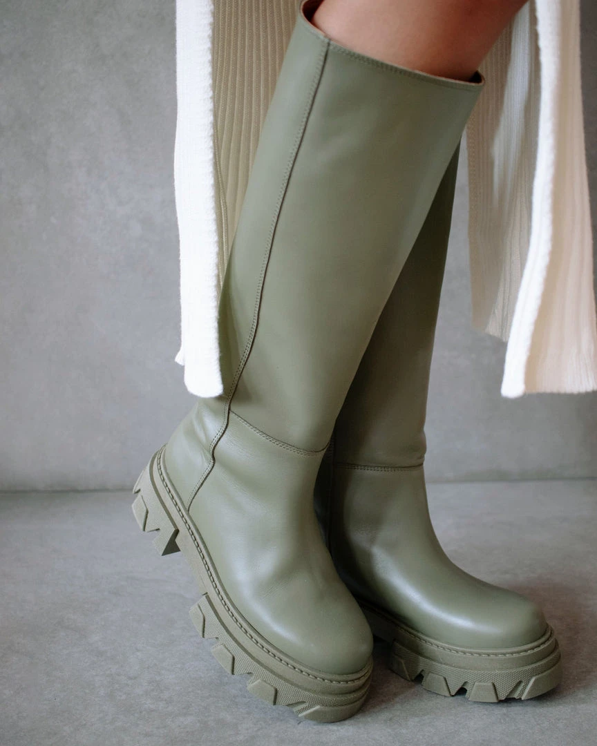 ALOHAS Katiuska Khaki Leather High Boot Shoes 6 ALOHAS Katiuska Khaki Leather High Boot Shoes