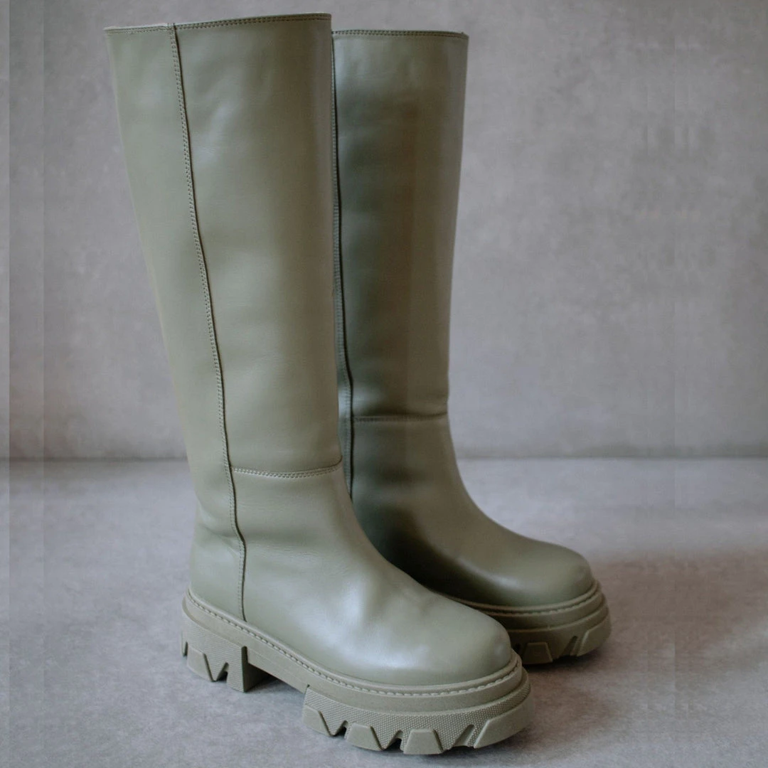 ALOHAS Katiuska Khaki Leather High Boot Shoes 3 ALOHAS Katiuska Khaki Leather High Boot Shoes