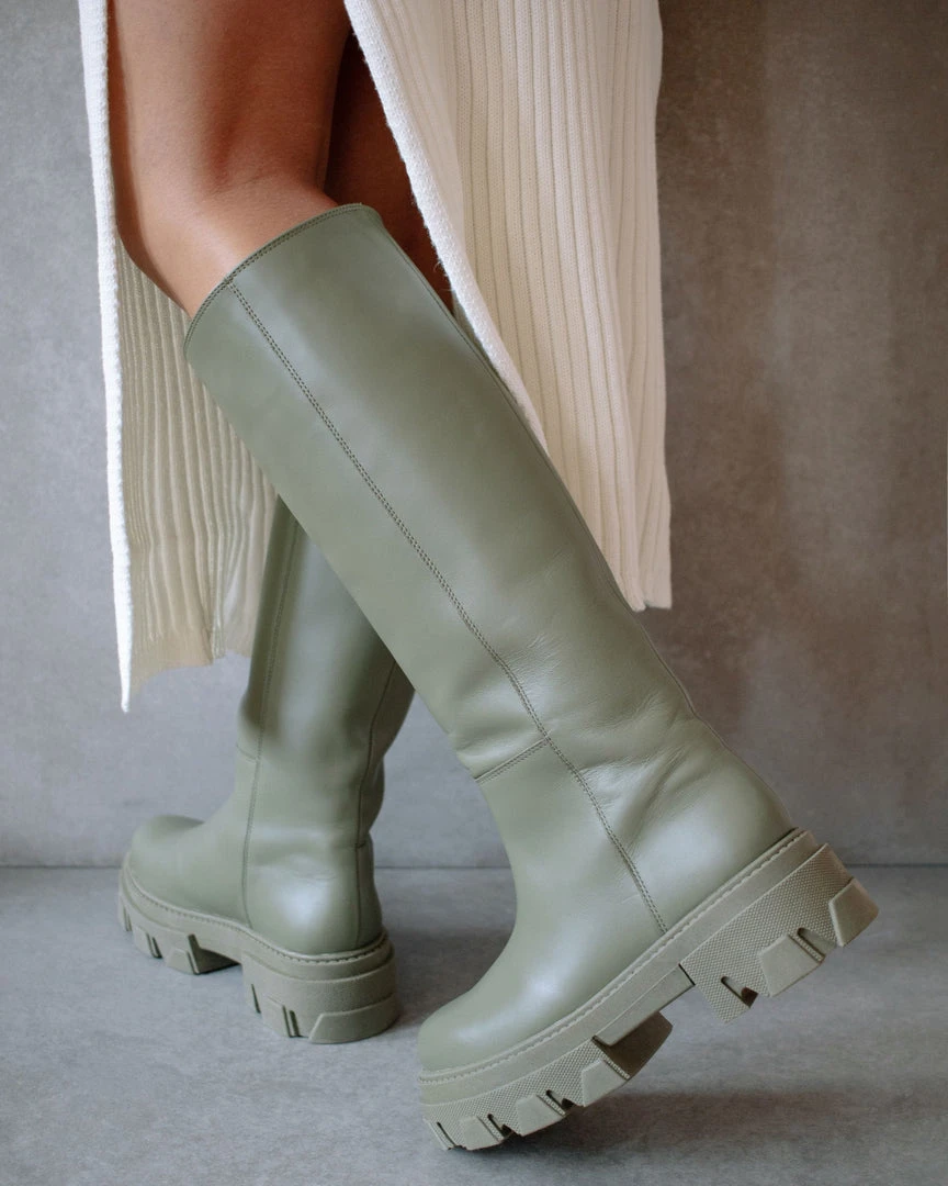ALOHAS Katiuska Khaki Leather High Boot Shoes 4 ALOHAS Katiuska Khaki Leather High Boot Shoes