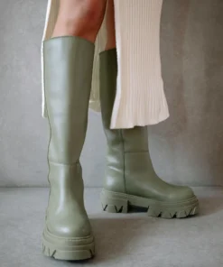 ALOHAS Katiuska Khaki Leather High Boot Shoes