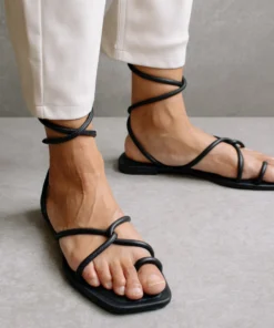 ALOHAS Lace It Up Black Flat Sandal