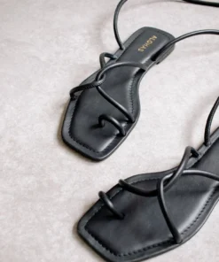 ALOHAS Lace It Up Black Flat Sandal