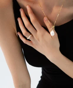 ALOHAS Accessories Pearl Chain Ring Gold