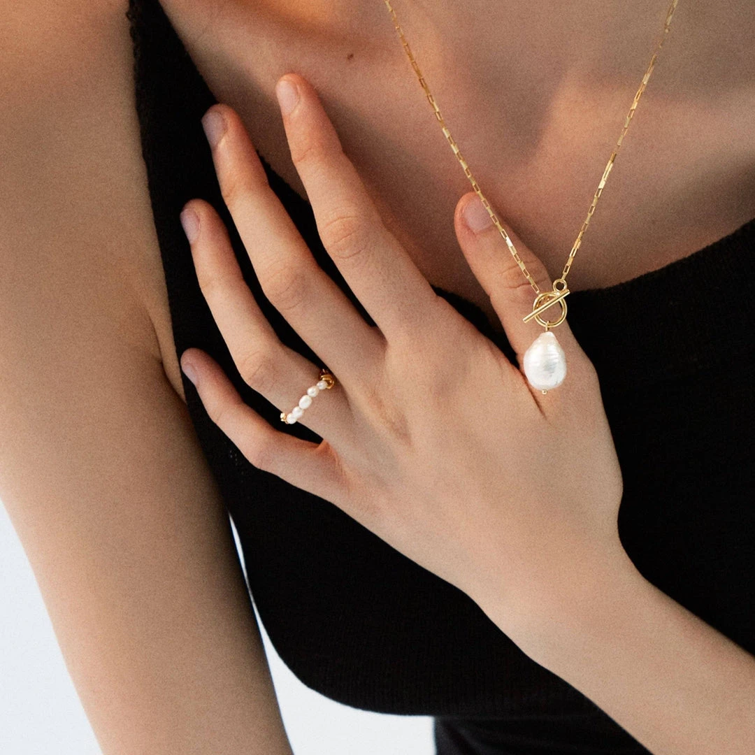 ALOHAS Accessories Pearl Chain Ring Gold 3 ALOHAS Accessories Pearl Chain Ring Gold