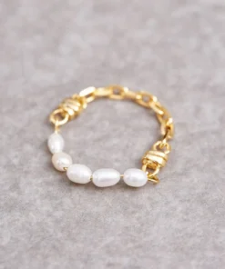 ALOHAS Accessories Pearl Chain Ring Gold