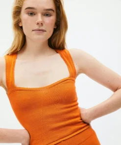 ALOHAS Pleasant Corset Knit Top Clementine Orange Clothing