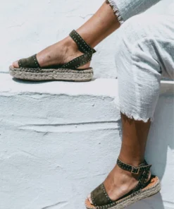 ALOHAS Rome Studded Espadrilles Olive Shoes