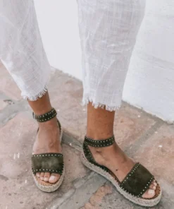 ALOHAS Rome Studded Espadrilles Olive Shoes