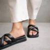 ALOHAS Slip On Cross Black Shoes